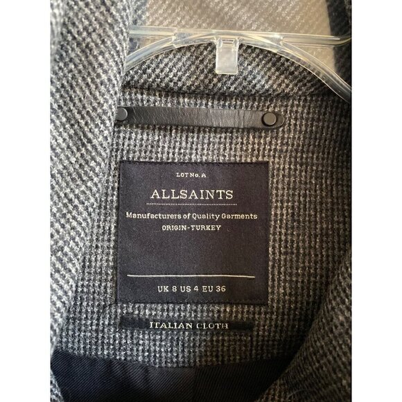 allsaints check monument wool  coat sz us 4 gray check houndstooth italian cloth - Picture 10 of 17